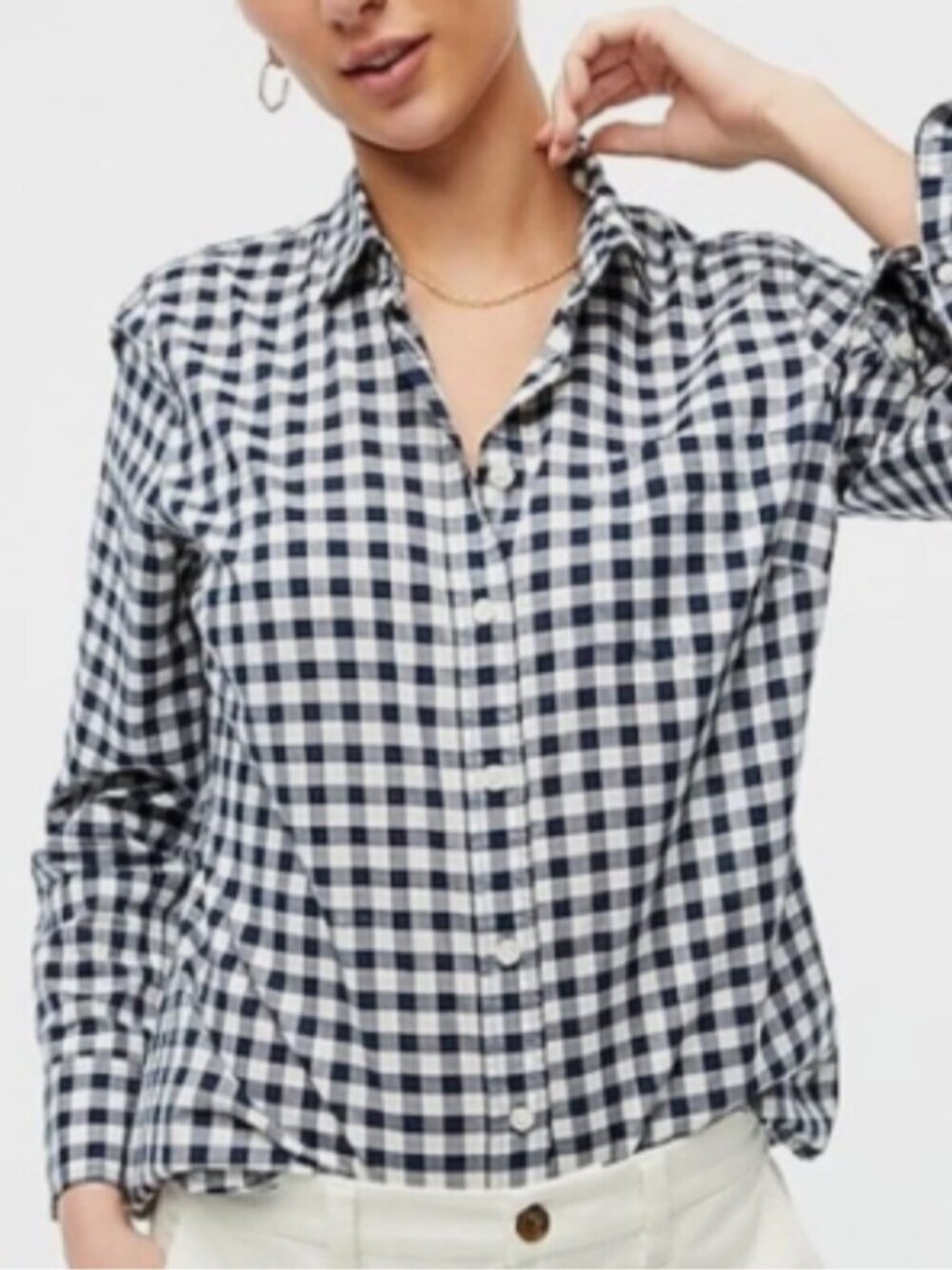 J.Crew Boy Shirt Navy White Gingham Plaid Button Down Cotton Size 8 - Picture 5 of 14